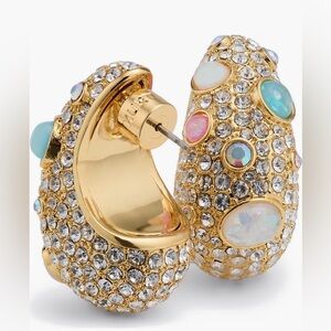Kurt Geiger Gold Earrings with Pave Crystals and Opalescent Accents New No Box